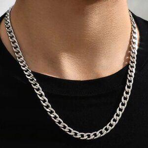 3/$35 Men’s Silver Cuban Link Chain Necklace 304 Stainless Steel Hip Hop Jewelry
